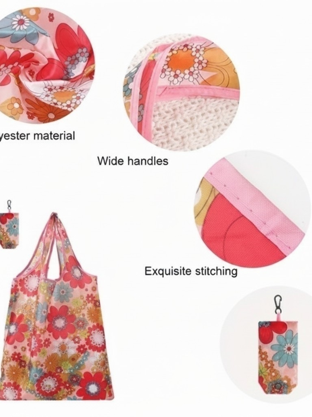 Foldable Reusable Shopping Tote Bag | Compact Eco Grocery Bag | Choice of Prints - Picture 4 of 4